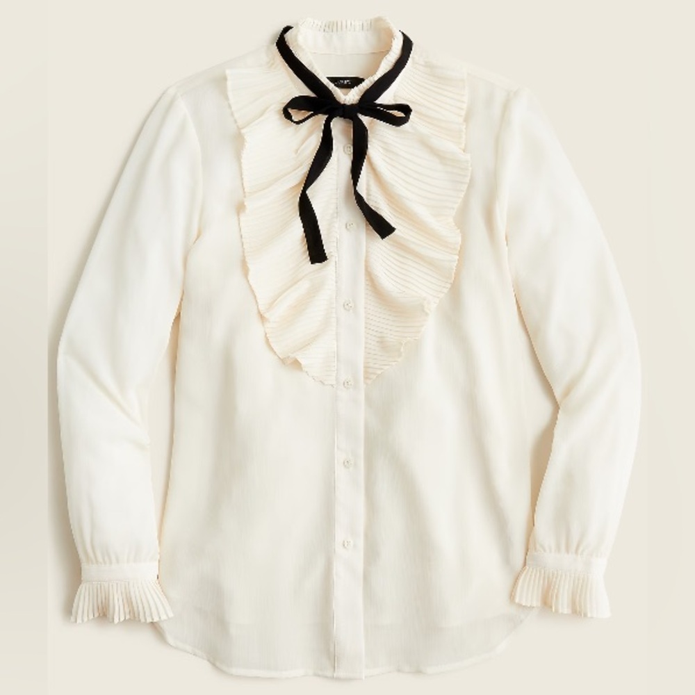 J.Crew Pleated ruffle top in crinkle chiffon